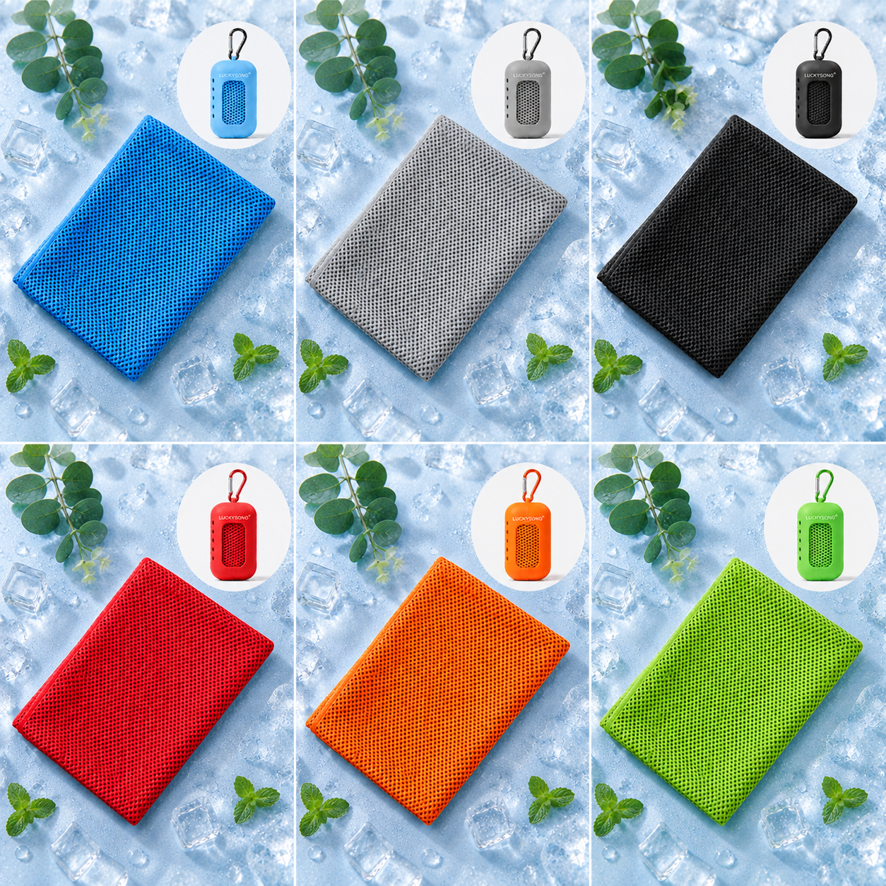 LUCKYSONG® CoolFlex Pro Cooling Towel Kit — Upgraded cooling comfort with a soft ventilated silicone case, made for workouts, travel, hiking, and hot weather.
