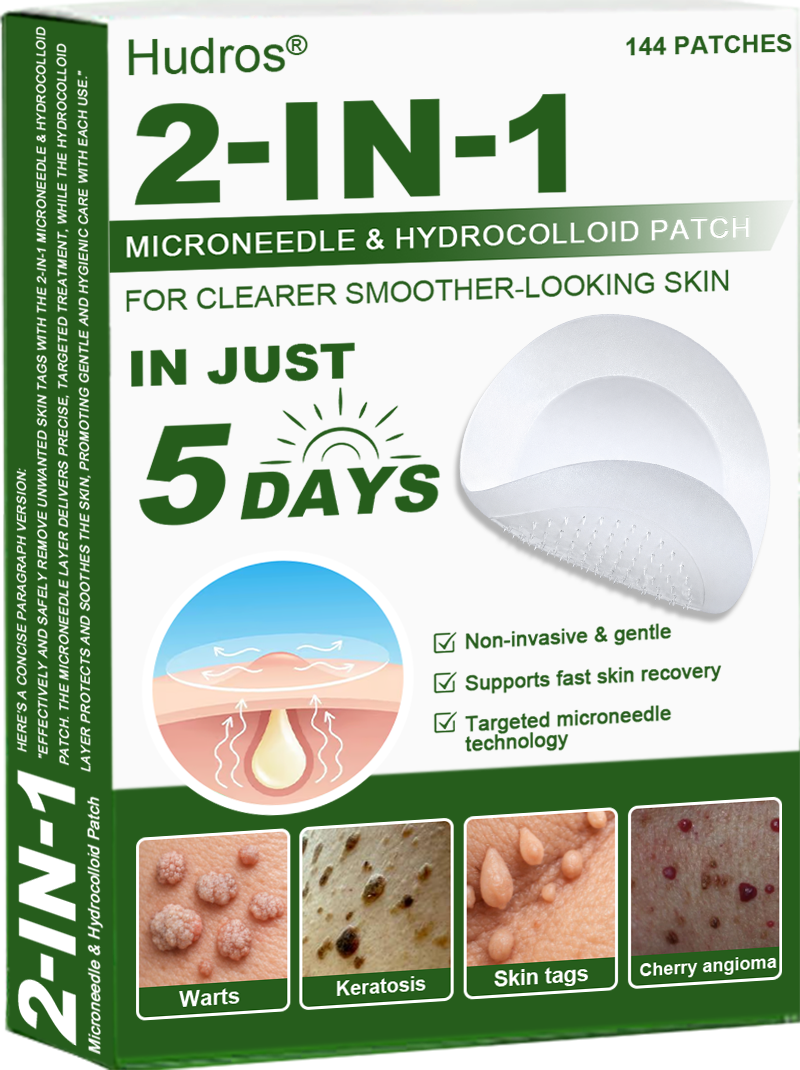 📌Hudros® 2-in-1 Microneedle & Hydrocolloid Patch | Raised Moles,Acne, Flat Warts & Skin Tags Remover | Improves Wrinkles, Scars & Blemishes | Invisible Star Pimple Patches for Face & Body | 144 Count