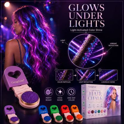 🔥Save 50% Today丨GarageLine® 3-in-1 Luminous Temporary Hair Chalk — Instant Color, Hair Repair & Party-Light Glow🌌