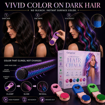 🔥Save 50% Today丨GarageLine® 3-in-1 Luminous Temporary Hair Chalk — Instant Color, Hair Repair & Party-Light Glow🌌