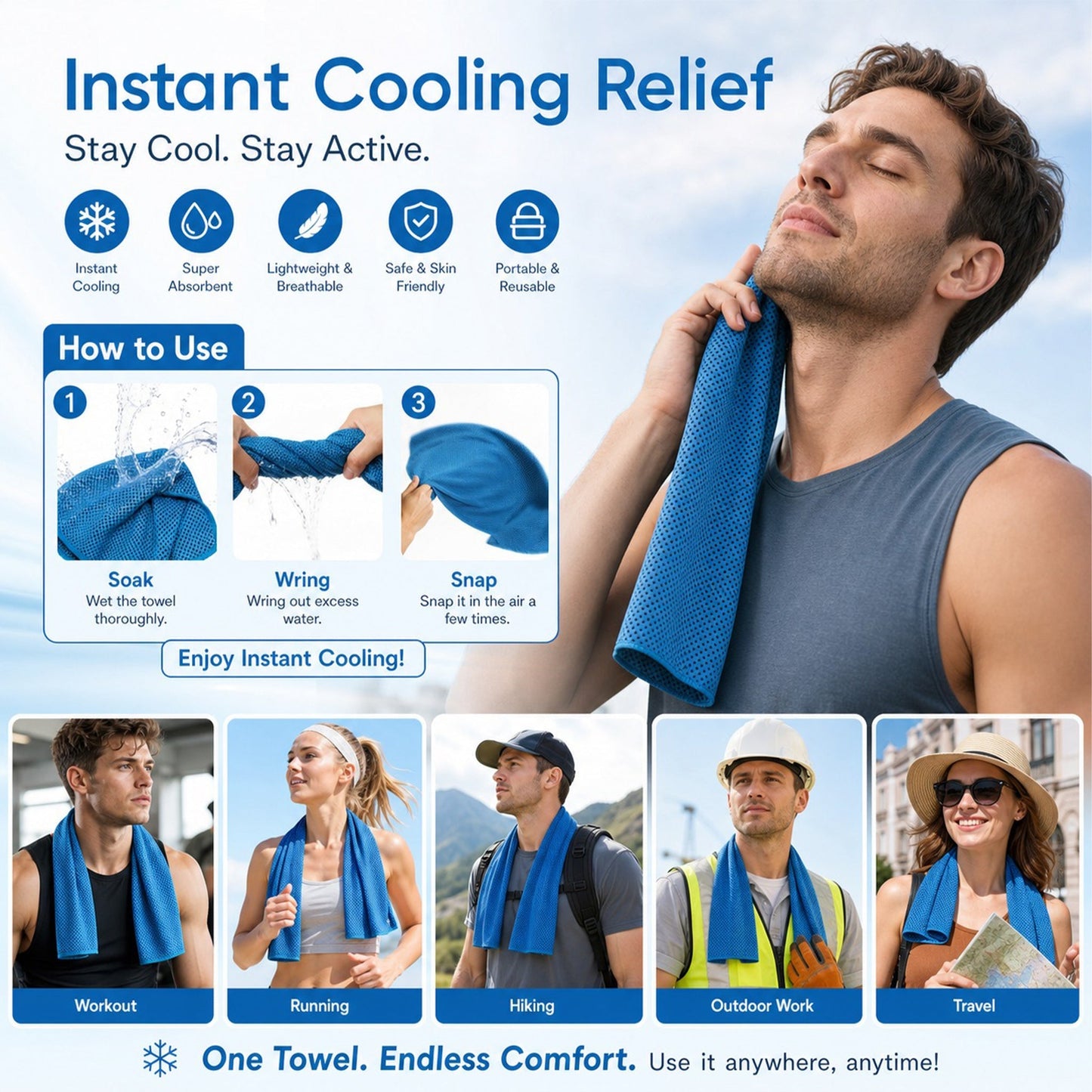 LUCKYSONG® CoolFlex Pro Cooling Towel Kit — Upgraded cooling comfort with a soft ventilated silicone case, made for workouts, travel, hiking, and hot weather.