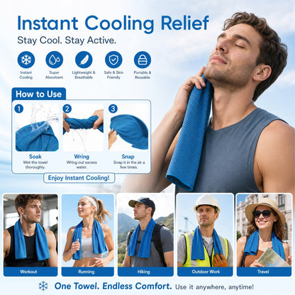 LUCKYSONG® CoolFlex Pro Cooling Towel Kit — Upgraded cooling comfort with a soft ventilated silicone case, made for workouts, travel, hiking, and hot weather.