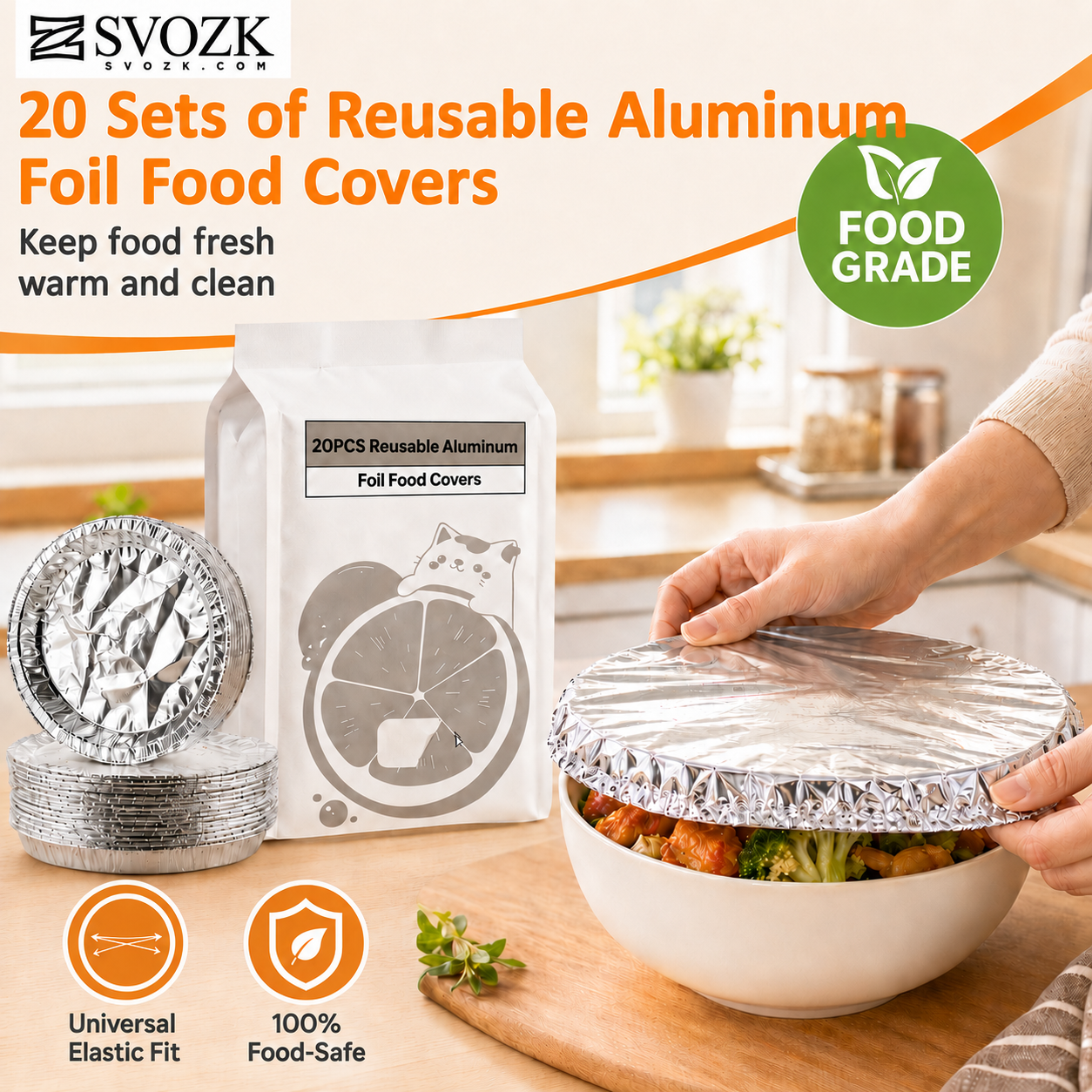 SVOZK® 🍽️Reusable elastic foil covers for bowls, plates and dishes — keep leftovers fresh, prep meals easily, and store food neatly in the fridge. ✨🥗❄️