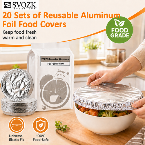 SVOZK® 🍽️Reusable elastic foil covers for bowls, plates and dishes — keep leftovers fresh, prep meals easily, and store food neatly in the fridge. ✨🥗❄️