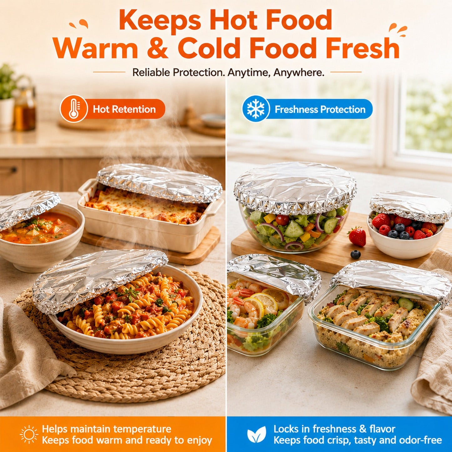 ✨SVOZK® Reusable Elastic Foil Food Covers – Keep Food Fresh, Warm & Protected 🍽️