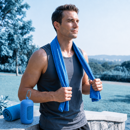 LUCKYSONG® CoolFlex Pro Cooling Towel Kit — Upgraded cooling comfort with a soft ventilated silicone case, made for workouts, travel, hiking, and hot weather.