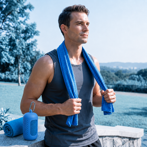 LUCKYSONG® CoolFlex Pro Cooling Towel Kit — Upgraded cooling comfort with a soft ventilated silicone case, made for workouts, travel, hiking, and hot weather.