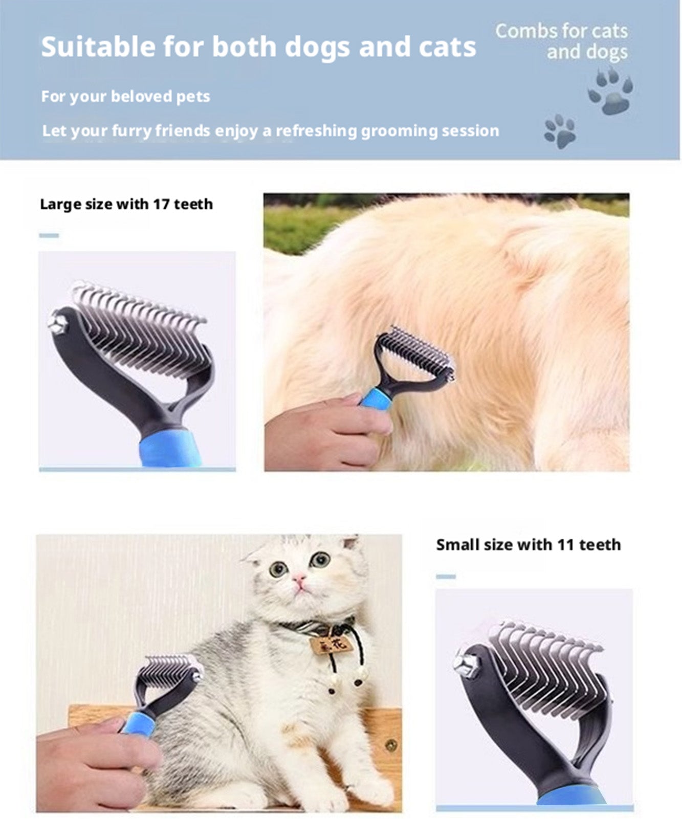Limited-Time Offer | 🐶🐱Billhol® Double-Sided Pet Grooming Comb – Gentle Detangling & Shedding Tool for Dogs & Cats